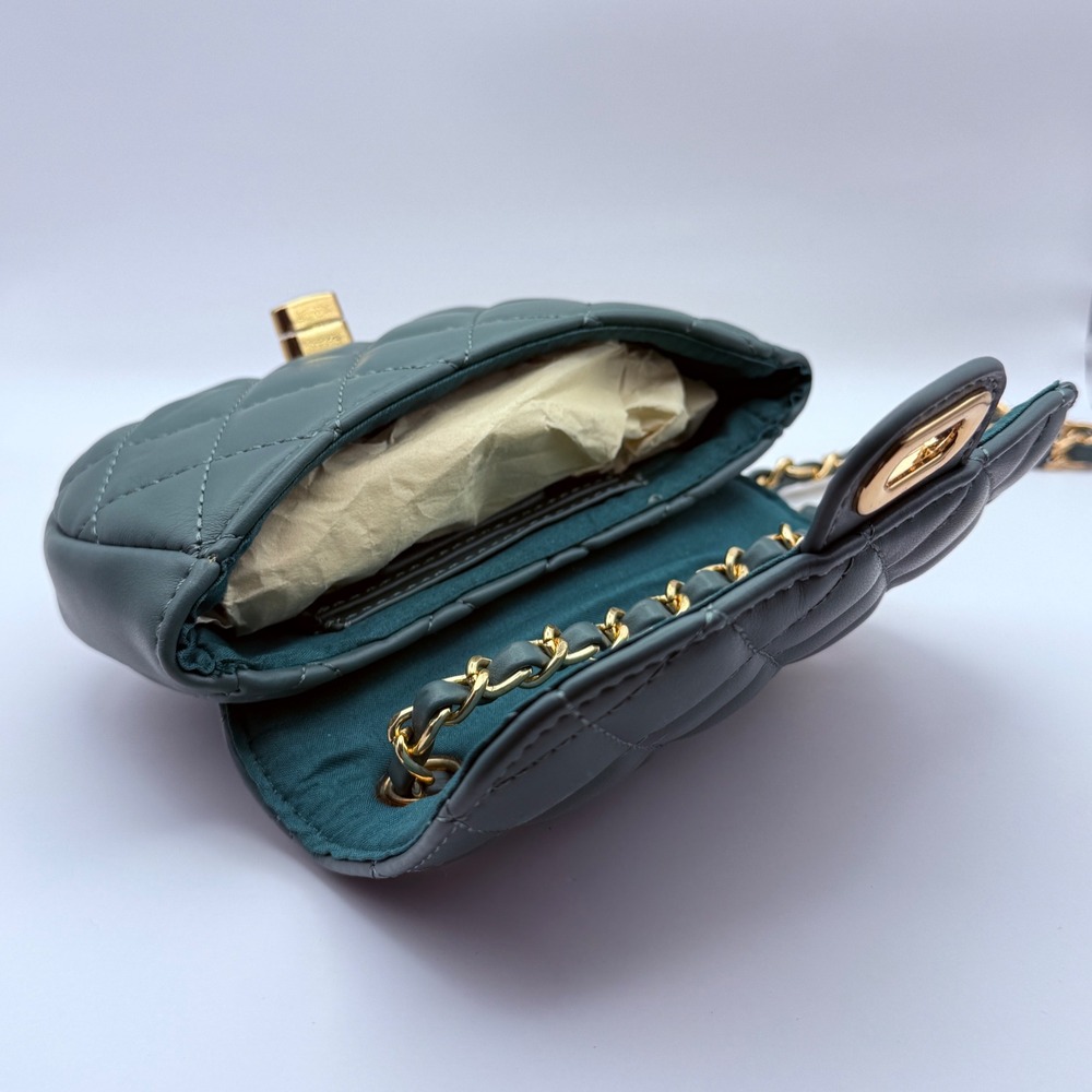 The‎ Drop Quilted Crossbody Bag Dark Teal Gold Chain Turn Lock Flap Purse - Picture 3 of 4